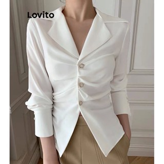 Lovito Elegante Blusa Feminina Lisa Plissada com Pérolas L73AD079