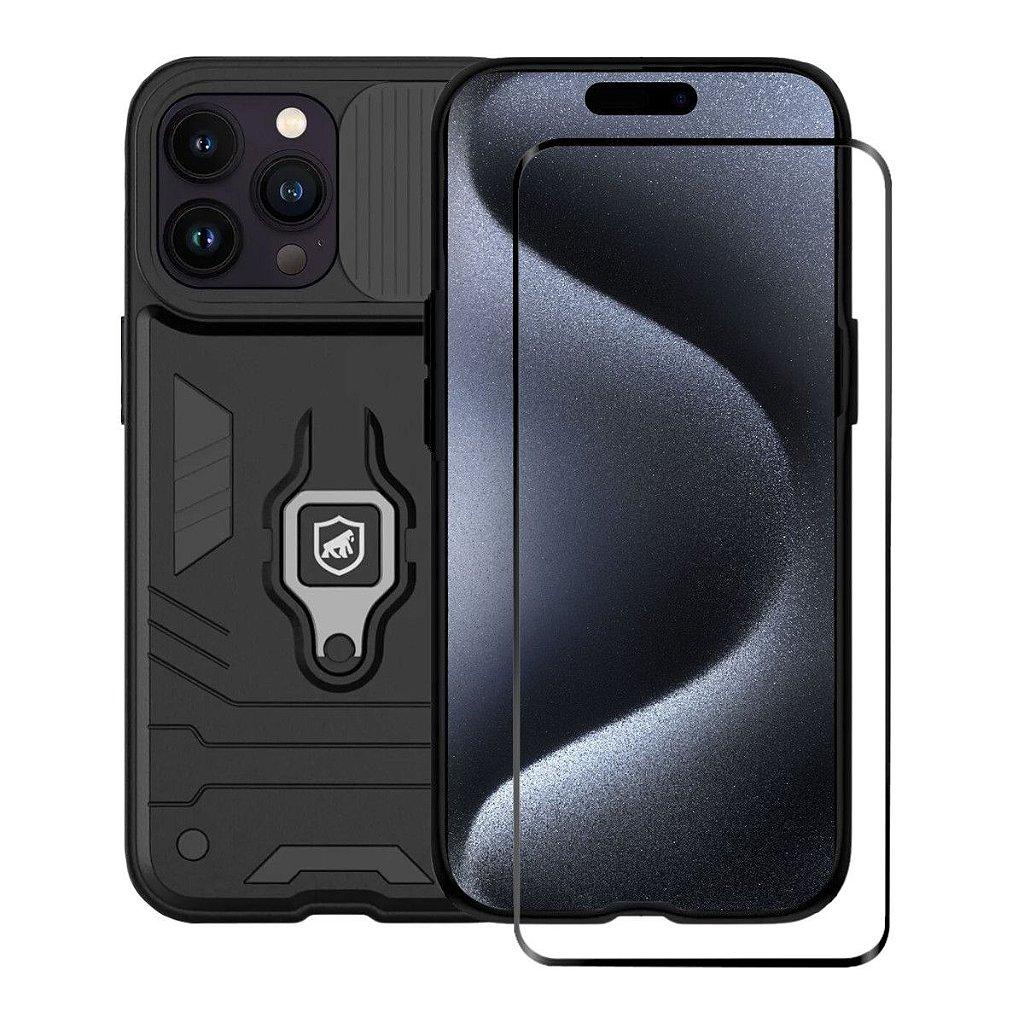 Kit Capa Case Capinha Defender e Pelicula Ultra Glass para iPhone 15 Pro Max - Gshield
