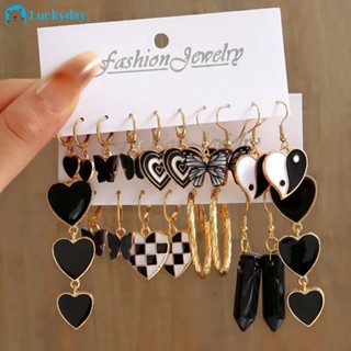 Conjunto De Brincos Com Gotas De Coração De Borboleta Preta Argolas De Prata Pérola Ouro Para Jóias Femininas Acessórios
