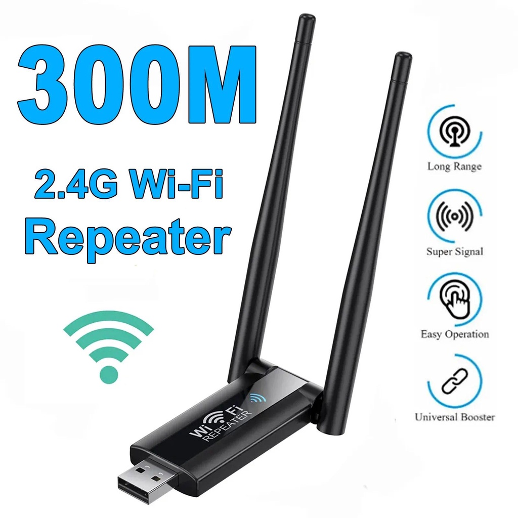 Extensor Repetidor WiFi 2.4G 300Mbps Wireless USB Signal Booster Extensão De Rede De Roteador De Longo Alcance