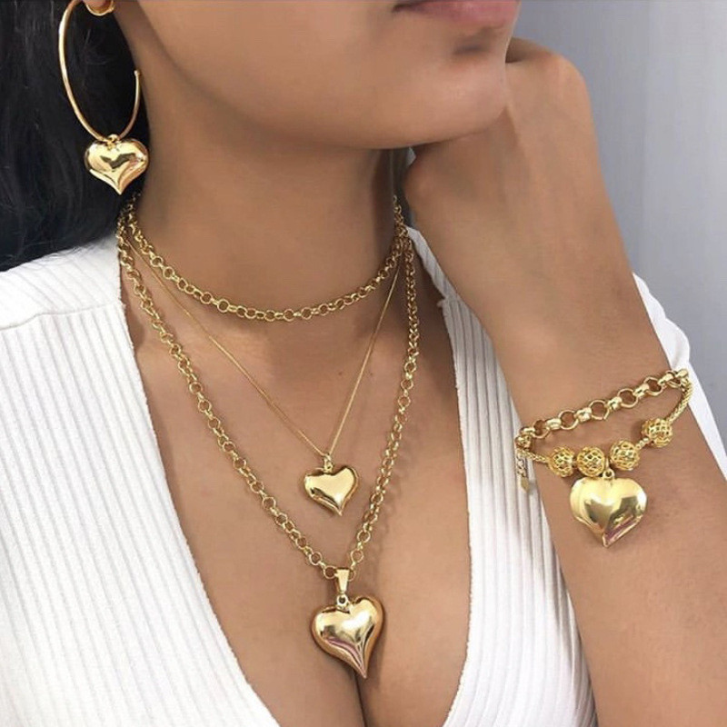 Colar do amor, colar multi-camadas em forma de coração, colar INS feminino elegante, pulseira em forma de coração, brinc