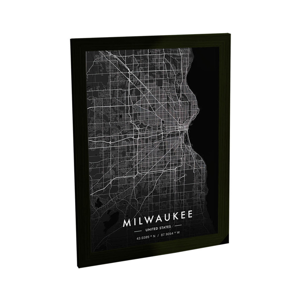Quadro Decorativo Mapa Milwaukee Wisconsin Eua Black