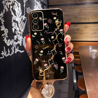 Caixa Samsung Galaxy M14 M54 M52 A25 M23 F23 A35 A55 5G Pequeno Padrão De Flor Com Pulseira De Quatro Folhas De Trevo À Prova De Choque Capa Protetora De Silicone Para Telefone
