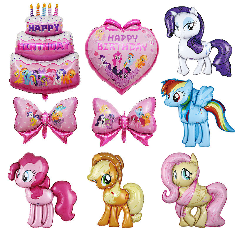 Genuíno dos desenhos animados feliz aniversário meu pequeno pônei filme de alumínio balão crianças meninas festa de aniv