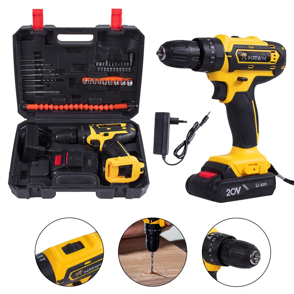 Furadeira a bateria de Impacto Parafusadeira 20V 3/8" de Lítio 1.5Ah com Maleta de Acessórios em Oferta na Shopee