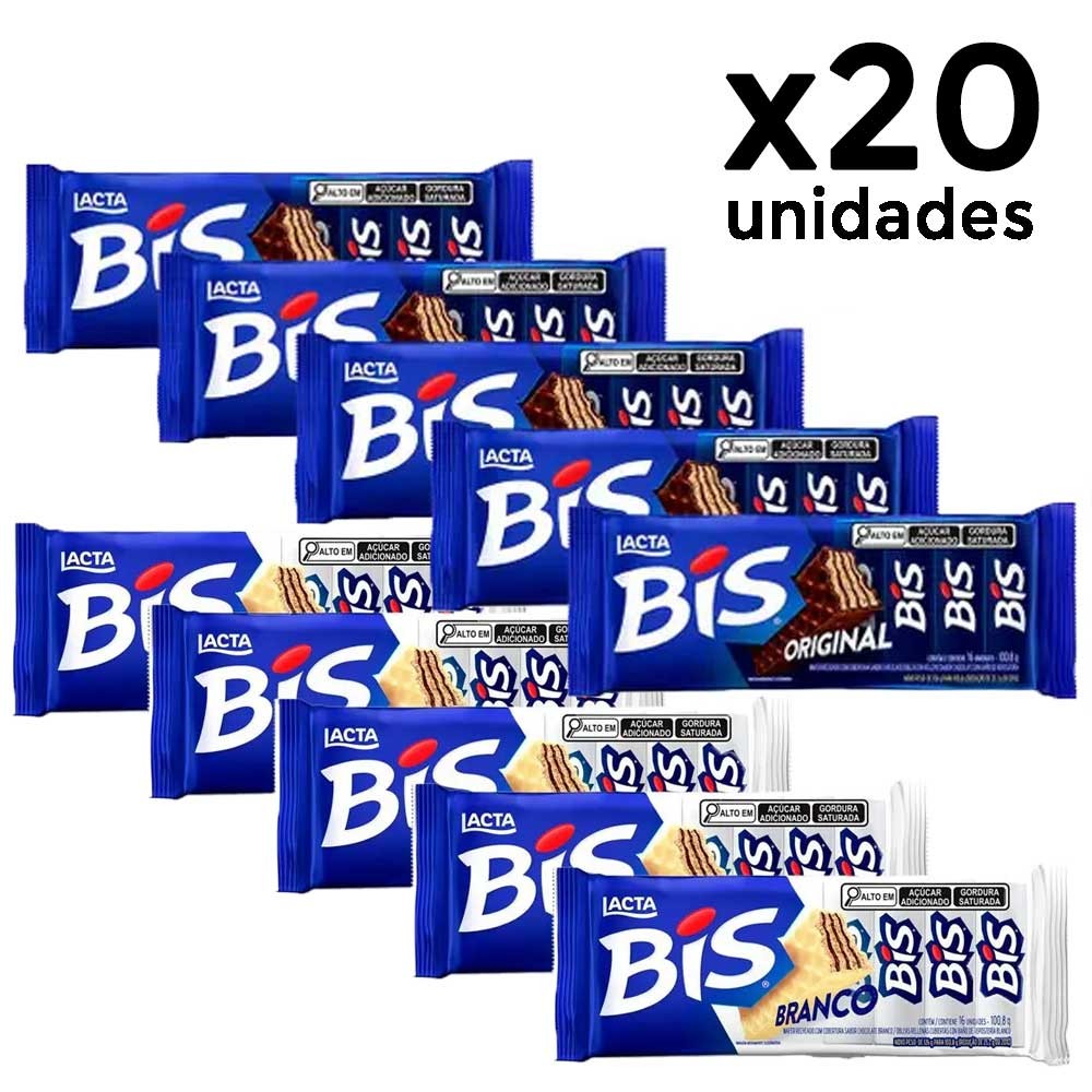 Kit 20 Chocolates Bis Ao Leite, Branco, Oreo e Black ESCOLHA O SABOR - Lacta