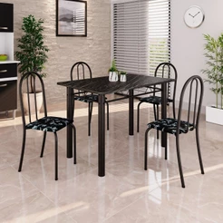 Conjunto de Mesa Tubular 100x60cm Tampo em Ardósia Indiano com 4 Cadeiras