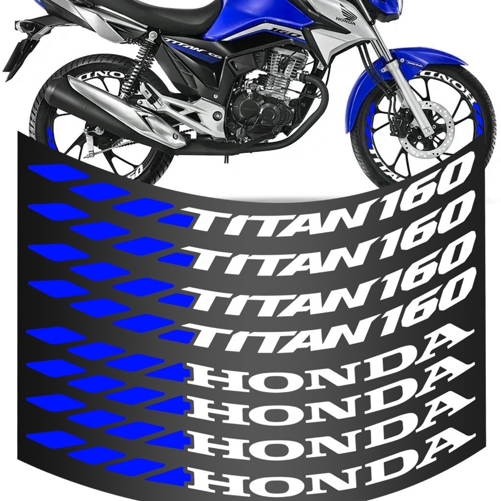 Kit 8 Adesivo Roda Titan 160 Grande Faixa Moto Azul Colante