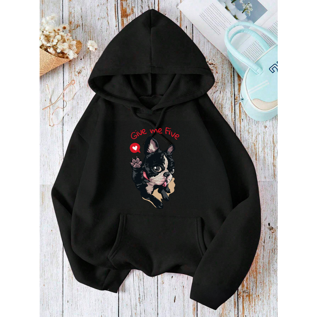 Blusa de Frio Moletom Capote Feminino Capuz Bolso Canguru Cachorro Pug