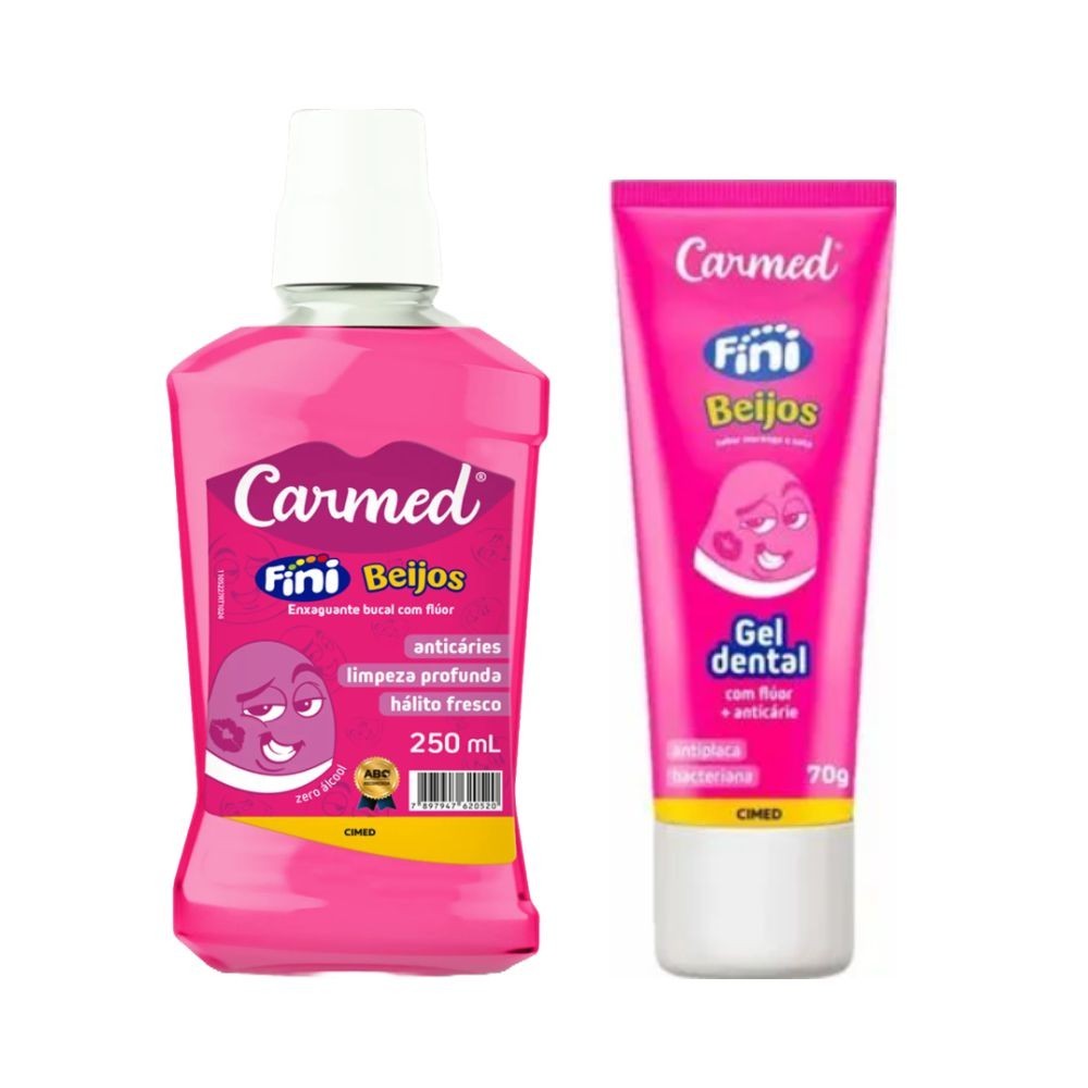 Kit Enxaguante Bucal e Gel Dental Carmed Fini Beijos