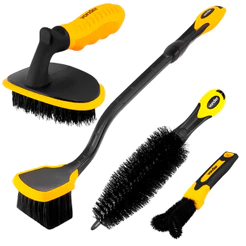 Kit Jogo 4 Escovas Automotivas Para Limpeza Leves Pesadas Rodas Pneus Multiuso Geral Carro Moto Bike