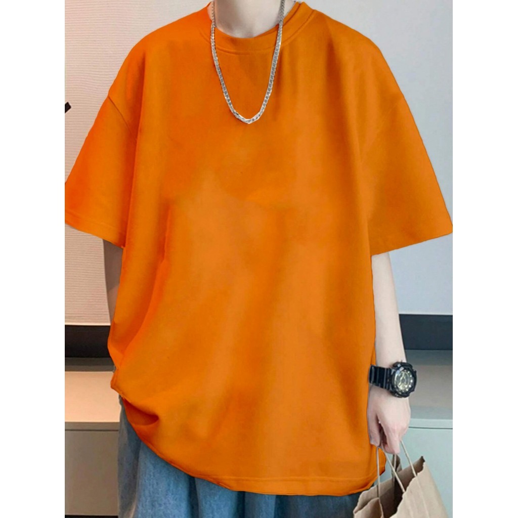 Camiseta Lisa Unissex Laranja Larga Confortável Blusa Oversized Longa Esportiva T Shirt Plus Size