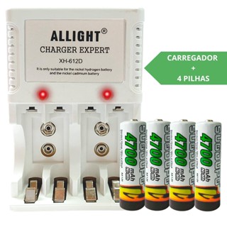4 Pilha Recarregável Aa + Carregador Rápido Bivolt