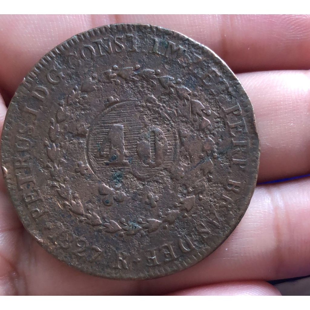 Moeda 40 Réis 1827 Letra R Material Cobre Rara para Coleção