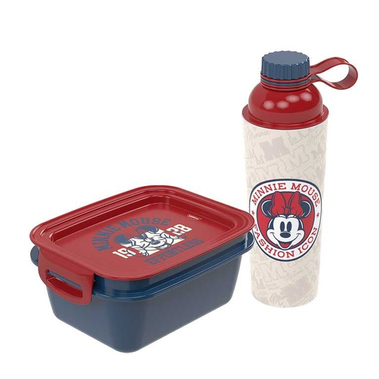 Kit Garrafa Minnie 600ml + Marmita Com Travas 850ml - Minnie Vermelha