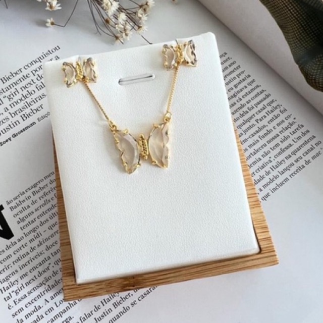 Colar e Brinco Borboleta Zircônia Cristal Banhado a Ouro 18k Banhado / Ouro 18k / Premium 