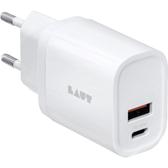 Carregador Rápido 20W Laut Duas Saídas USB-C + USB Branco - Mobile & Gadgets