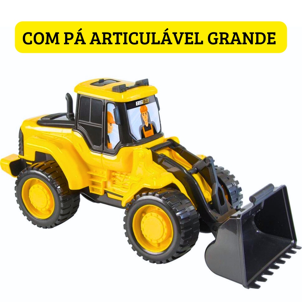Trator com Pá Carregadeira Articulável Grande de Brinquedo Carrinhos Carro Infantil Presente Criança