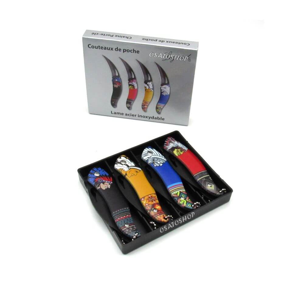Kit 4 Mini Canivetes Cacique Dobrável Caça Camping Chaveiro