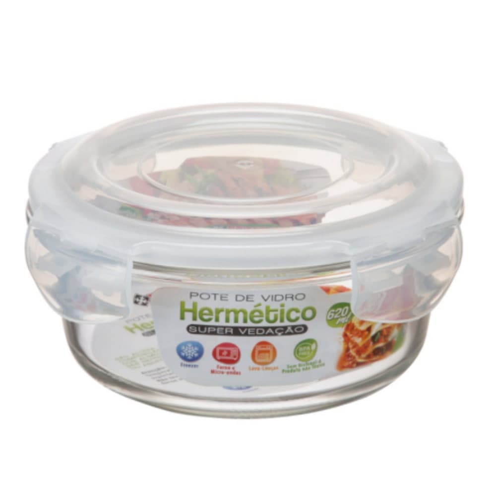 Pote De Vidro Redondo Hermético Marmita 620ml Super Vedação