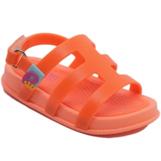 Sandália Infantil Plugt Menino Confortável Básica Tiras Laranja Neon