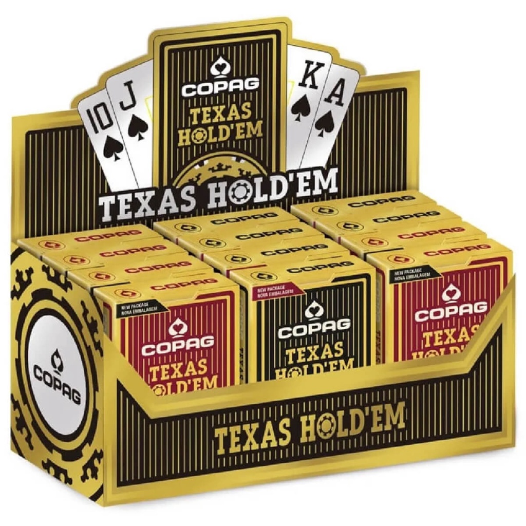 Kit Baralho Copag Texas Holdem Poker Caixa com 12 Unidades 100% Plástico em PVC - 94886 em Oferta na Shopee
