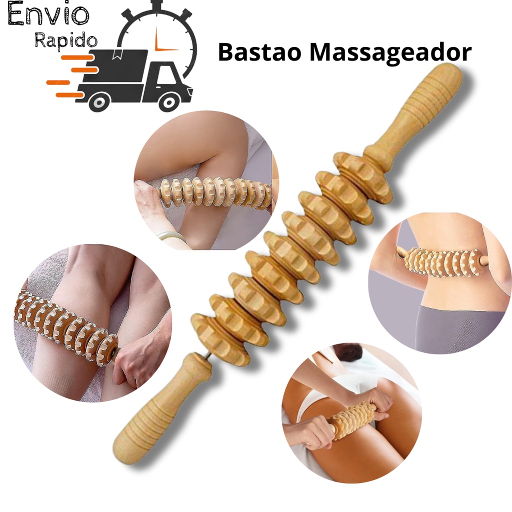 Rolo Bastao Massageador manual de madeira relaxante  Modelador Maderoterapia Tratamento Celulite colageno
