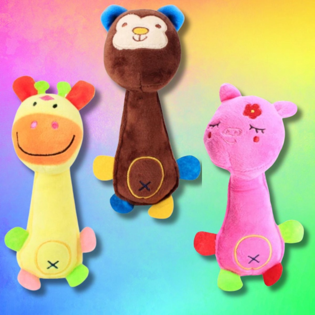 Brinquedo de Pelúcia para Cachorro Pet Mordedor com Apito Som Fofo Macaco Porco Girafa