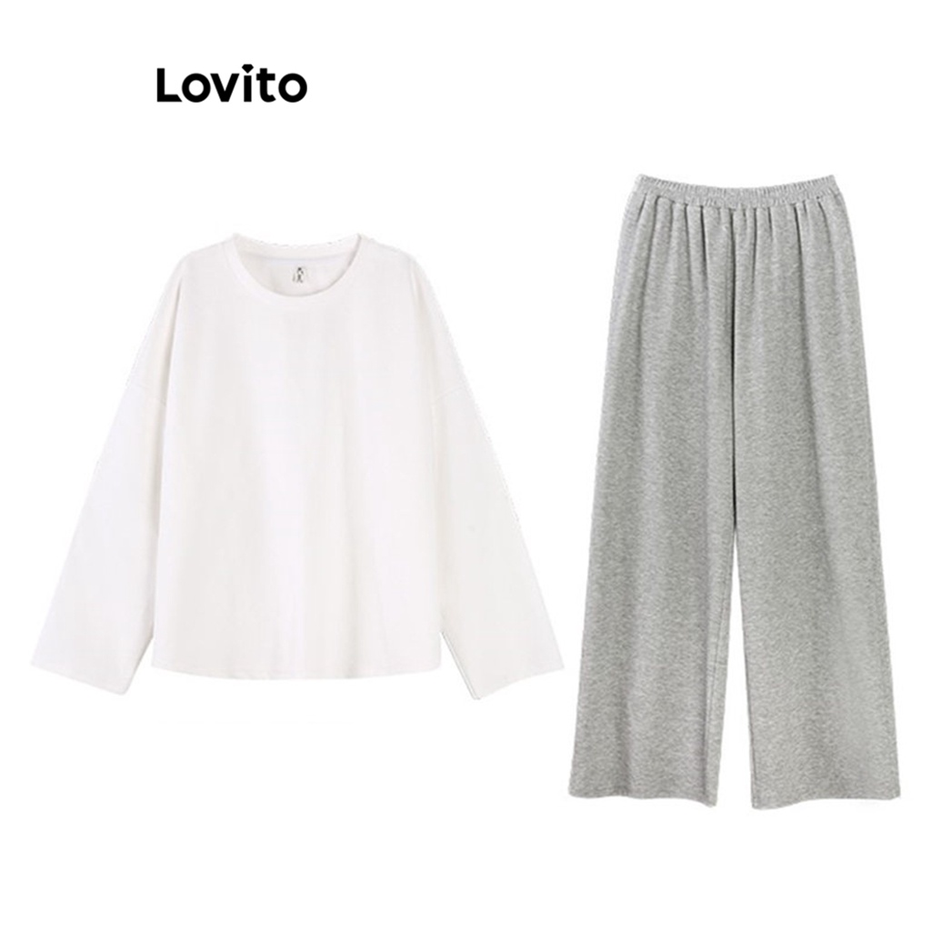 Lovito Casual Conjunto de Pijama Feminino Liso Colorblock LNA27032 (Multicor)
