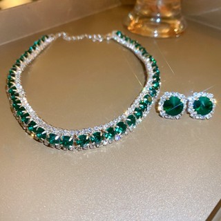 1 Conjunto Colar De Brincos Quadrados Esmeralda Diamante Elegantes Da Moda Pequenos E Versáteis Para Mulheres