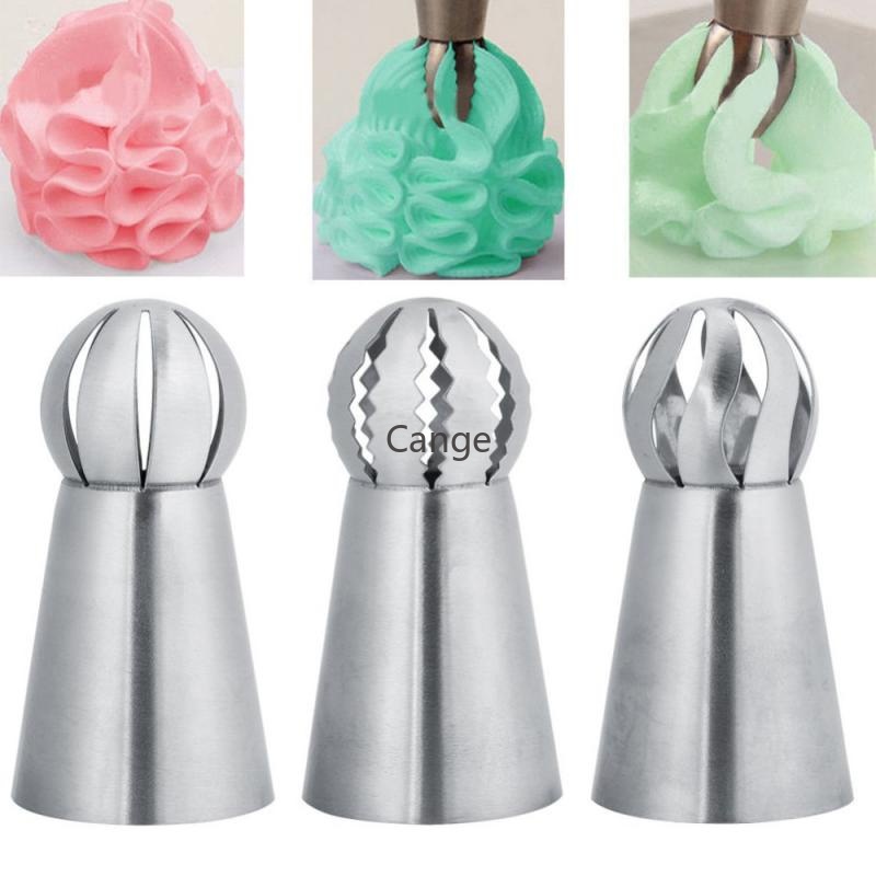 3pcs Integrado Russo Maçarico Esférico De Papel De Bolo De Leite Chá De Neve Lama De Inhame 304 Boca De Flor De Aço Inoxidável