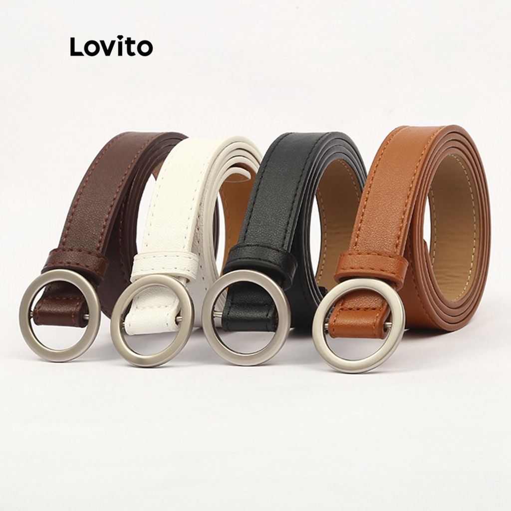 Lovito Casual Cinto Liso Básico Não Poroso L38ED014 (Preto/Café/Marrom)