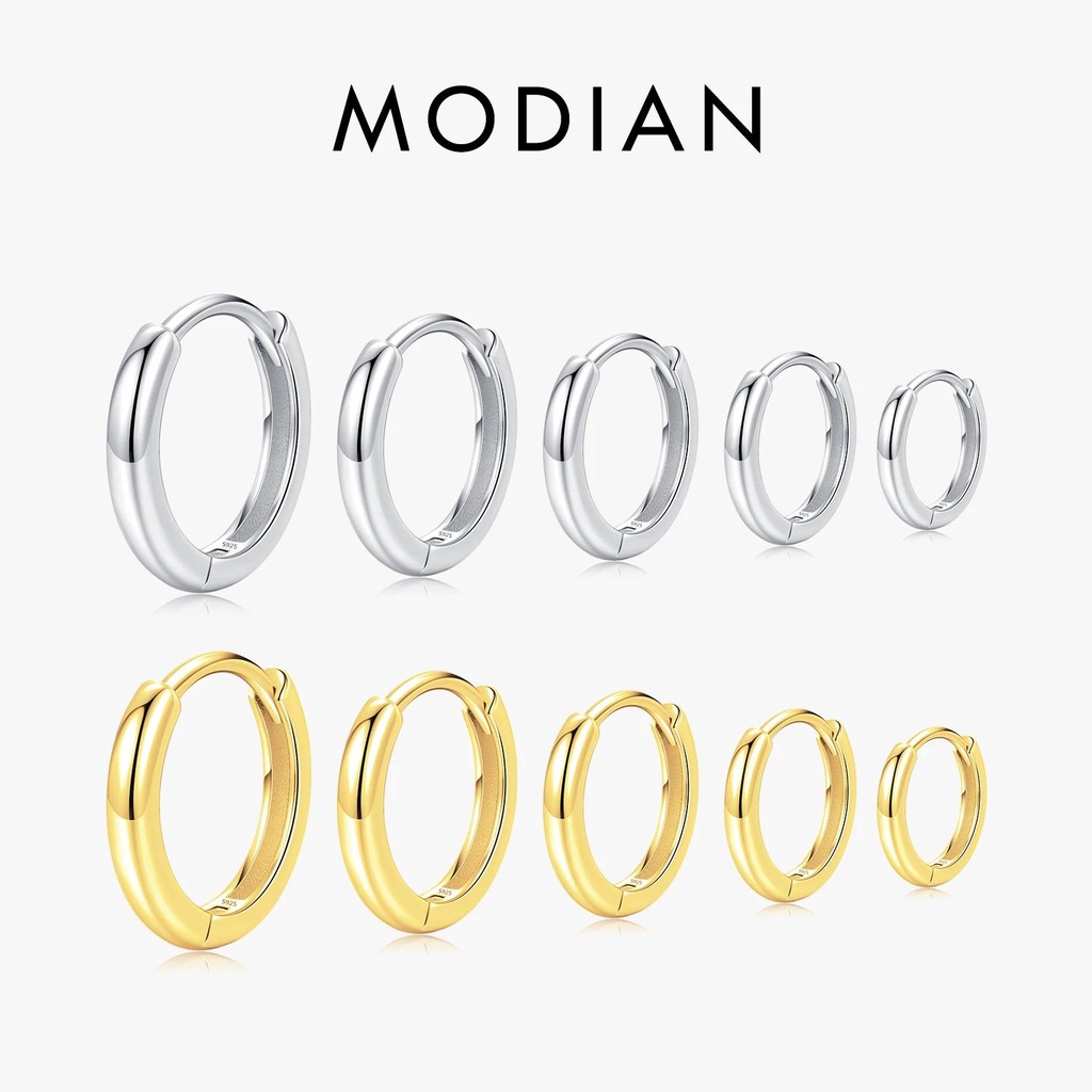 MODIAN 5 Tamanhos 925 Prata Esterlina Simples Fivelas De Orelha Em Círculo Empilháveis Clássico Brincos De Ouro Básico Para Jóia