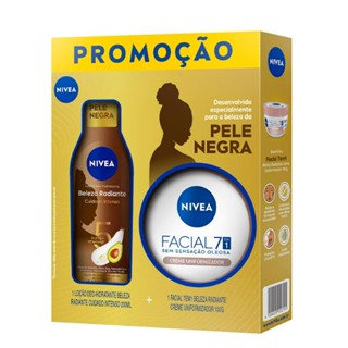 Loção Hidratante Nivea Pele Negra Beleza Radiante 200ml e Creme Hidratante Facial 7 em 1 100g