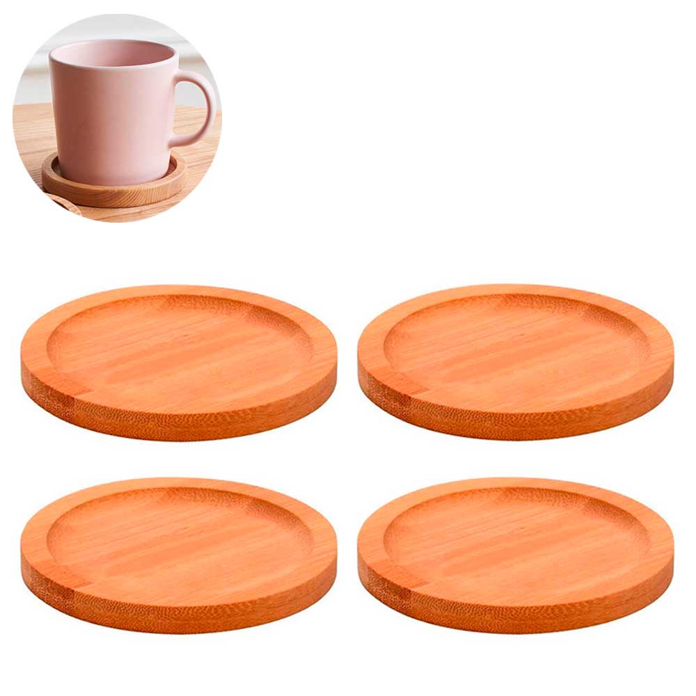 Kit 4 Porta copos em bambu base descanso bebidas taças caneca xícara café chá bolacha apoio mesa bancada bar escritório