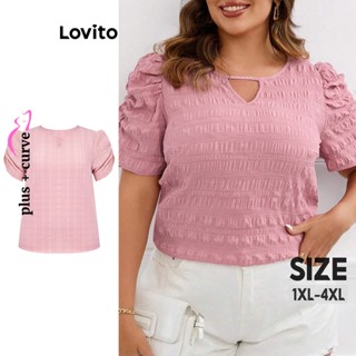 Lovito Blusa de Manga Bufante com Recorte para Mulheres Tamanho Grande LBL06075 (Rosa Claro)