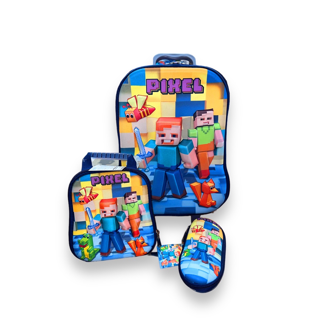 Kit Mochila Escolar Infantil Menino Minecraft com Rodinhas + Estojo + Lancheira Térmica em Oferta na Shopee