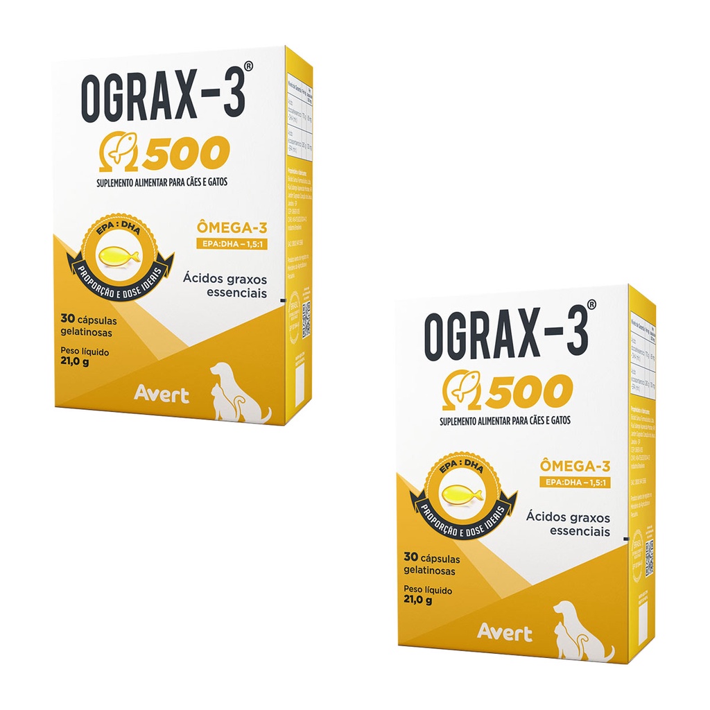 2Un Ograx 500mg 30comp Suplemento para Cães E Gatos Omega 3 em Oferta na Shopee
