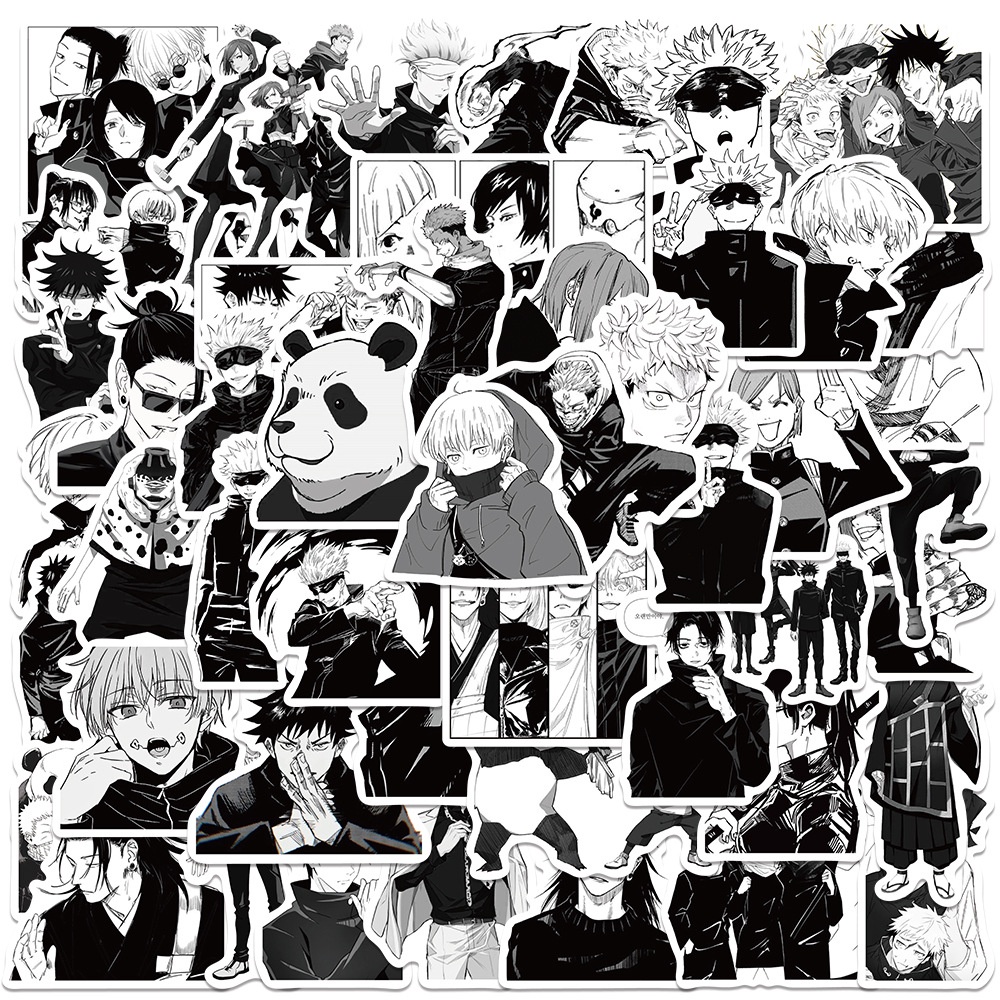 50 pcs Preto & Branco Jujutsu Kaisen Japão Anime Adesivos De PVC À Prova D'água