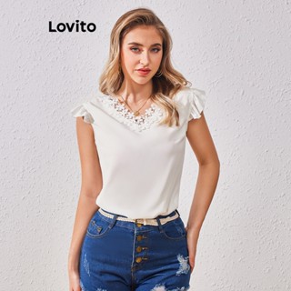 Lovito Blusa Elegante Com Babados De Renda Lisa Para Mulheres LBL07016