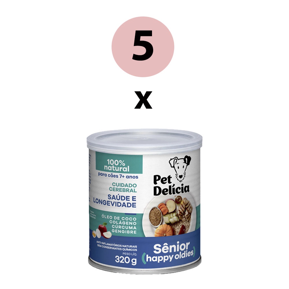 KIT 5 Ração Úmida Pet Delícia Cães Senior Happy Oldies 320g - Pets