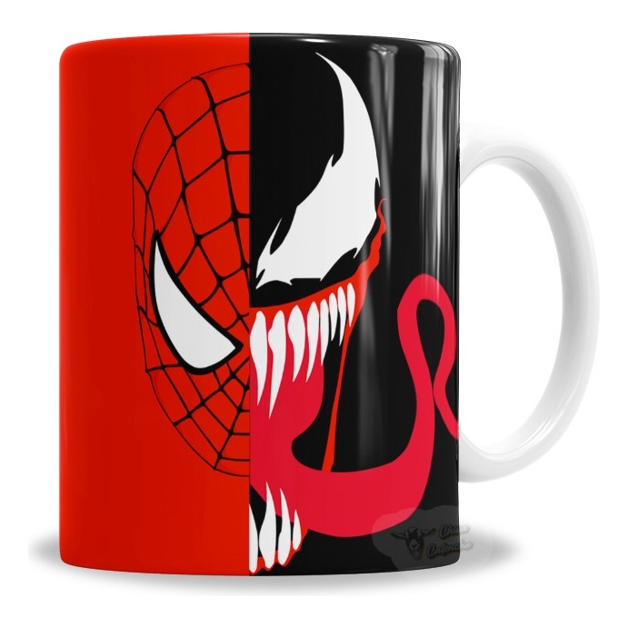 Caneca Porcelana Spiderman E Venom Máscaras 325ml - Presente Personalizado