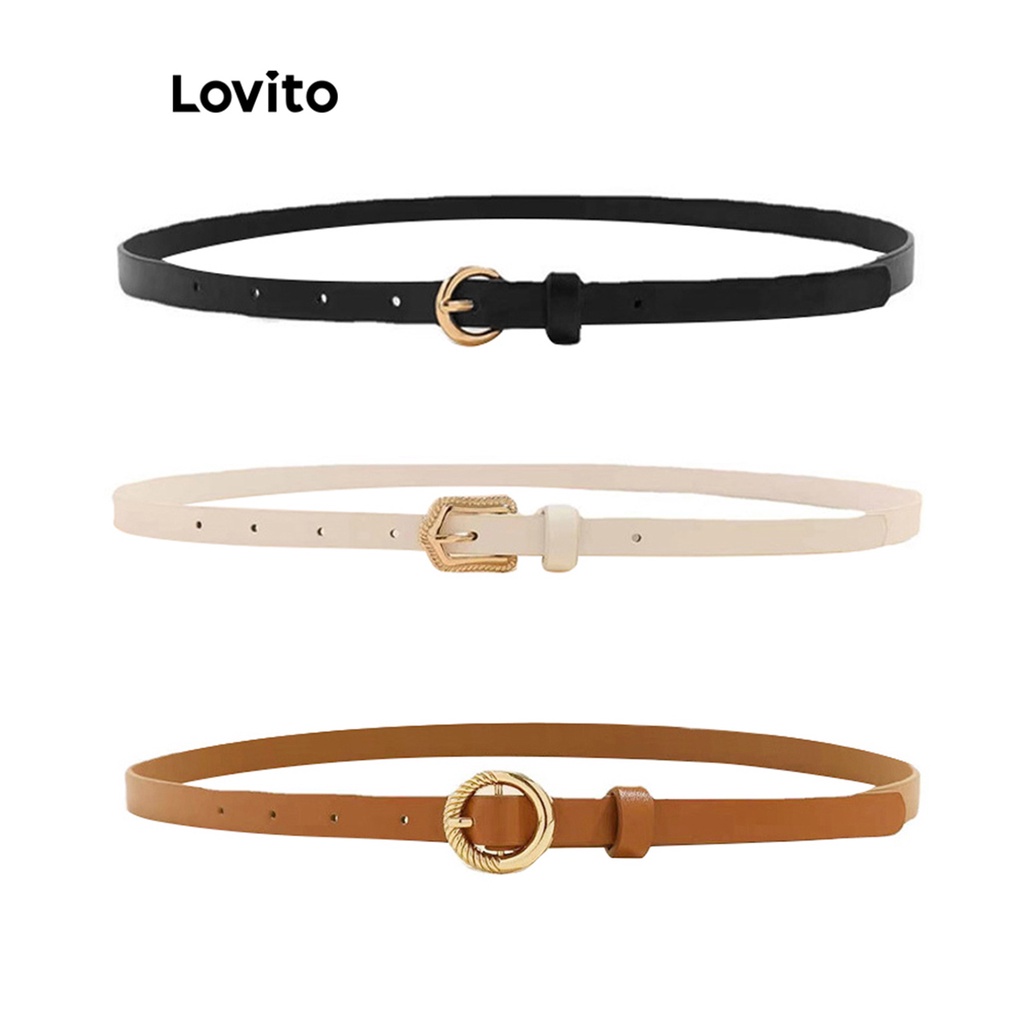 Lovito Cinto Casual Liso Básico Para Mulheres L63AD366 (Marrom/Branco Off/Preto) em Oferta na Shopee