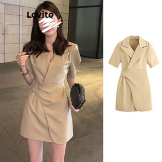 Lovito Casual Vestido Feminino Liso Assimétrico L74ED324