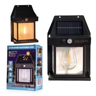 Arandela Solar Luminária Lâmpada Tungstênio Sensor Presença cor preto