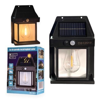 Arandela Solar Luminária Lâmpada Tungstênio Sensor Presença cor preto