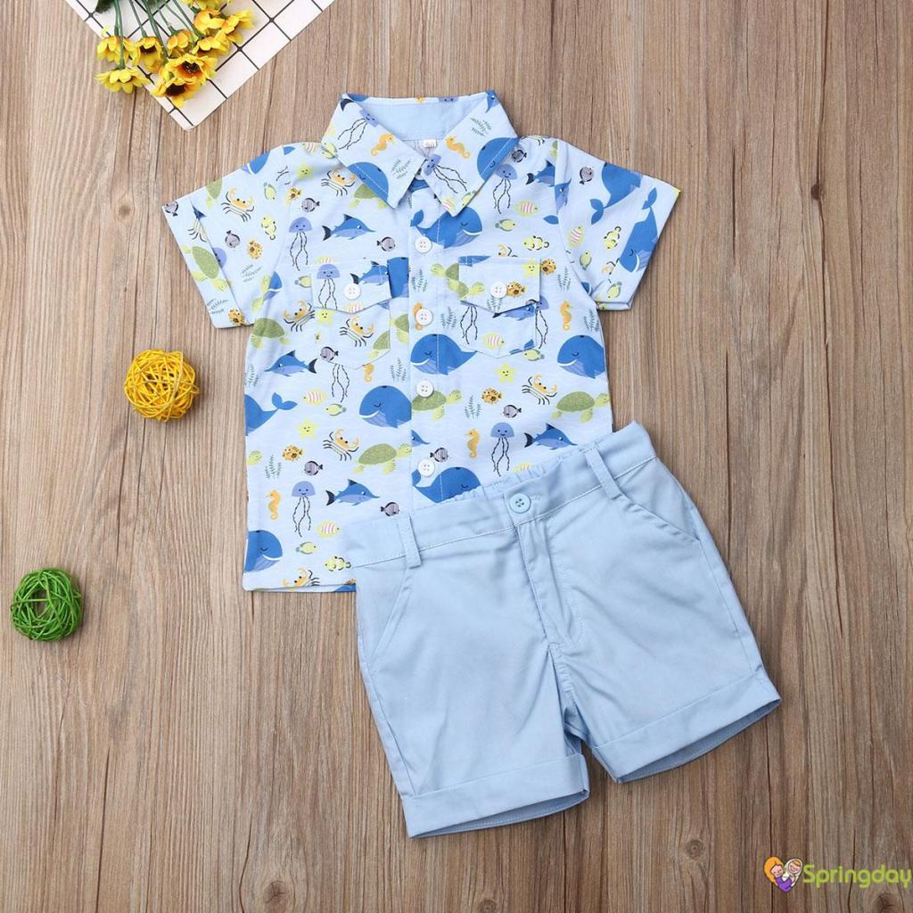 Crianças Bebês Meninos Verão Define Camisa De Manga Curta Com Estampa De Baleia E Shorts Sólidos em Oferta na Shopee