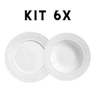 Conjunto 6 Prato Raso e 6 Pratos Fundo Roma Branco 12 Peças 2ª Linha Porto Brasil em Oferta na Shopee