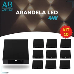 Kit 10 Arandela LED 4W Slim 4 Focos Ajustáveis + Luz Embutida - Modelo Europeu Moderno Interno e Externo Paredes e Muros Preto Branco e Marrom