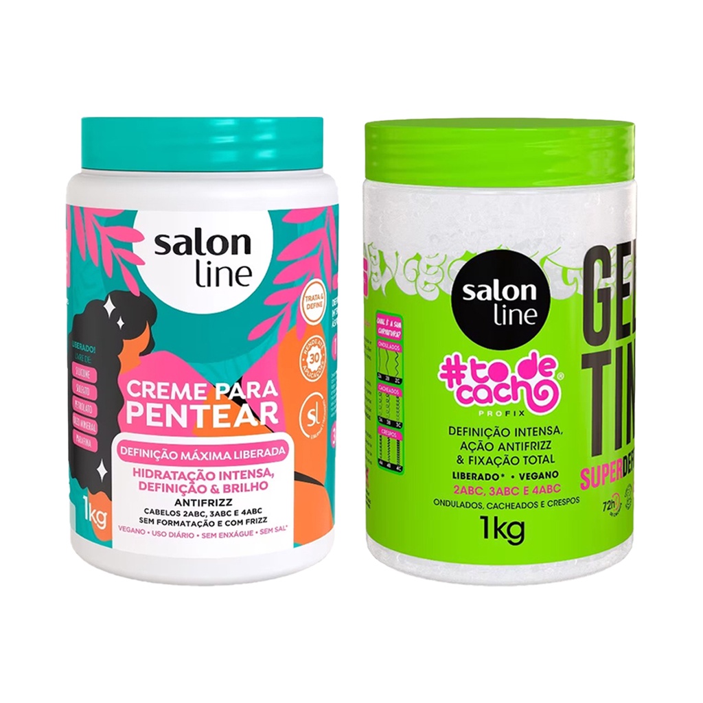 KIT CREME DE PENTEAR DEFINIÇÃO MAXIMA + GELATINA  SALON LINE 1KG em Oferta na Shopee